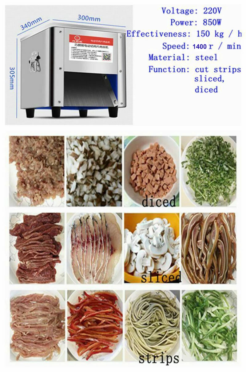Commercial 850W Electric Meat Slicer Stainless Steel Kitchen Cutter