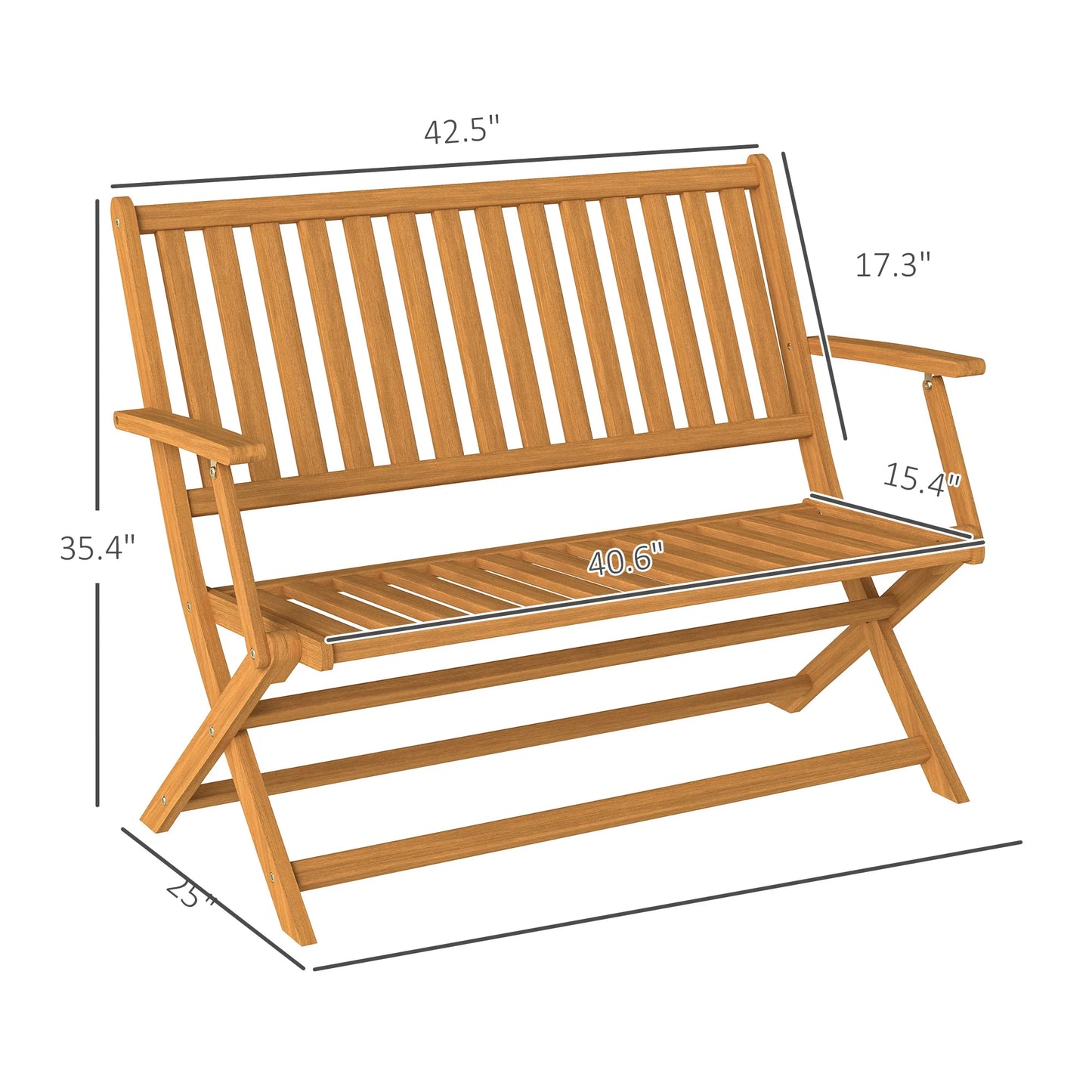 Outsunny Wood Outdoor Bench, 2-Person Foldable Patio Garden Bench, Teak