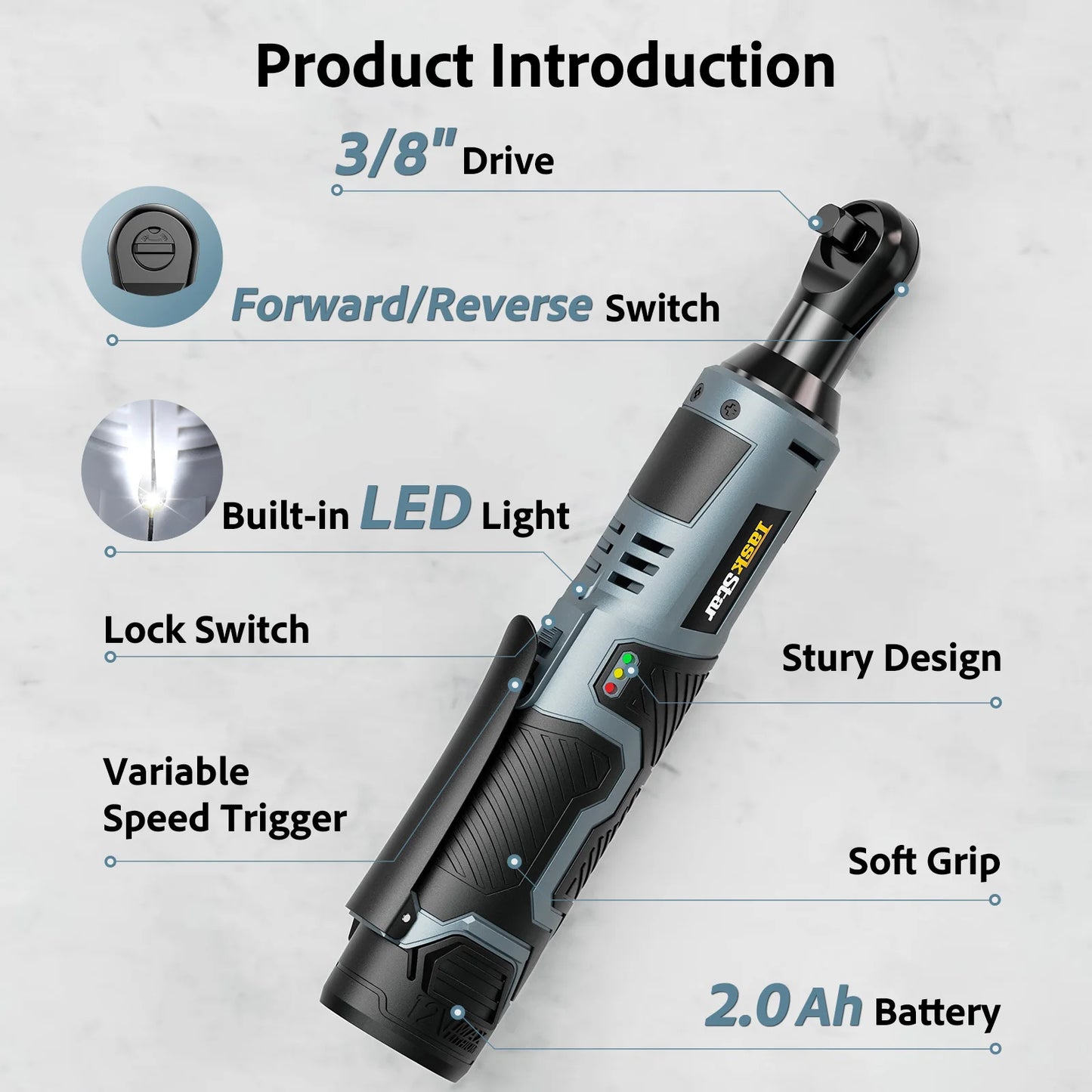 TaskStar 12V Cordless Brushless Electric Ratchet Wrench Kit