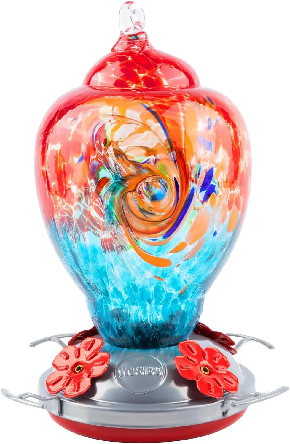 Hand Blown Glass Hummingbird Feeder With Ant Proof Tray