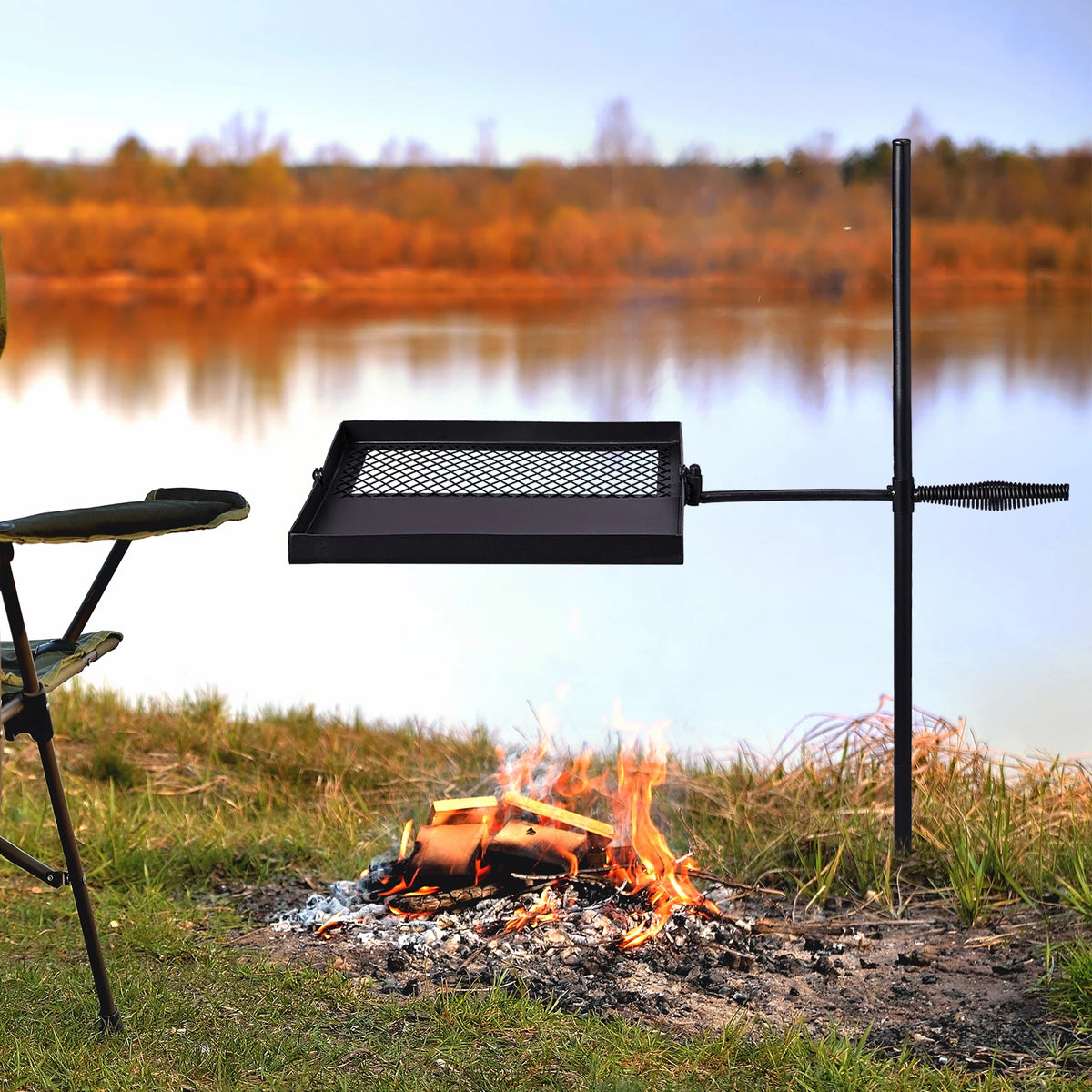 Folding Swivel Campfire Grill, Portable Cooking Grate over Fire Pit, Lightweight Grate Camp Fire Rack with Carrying Bag Outdoor