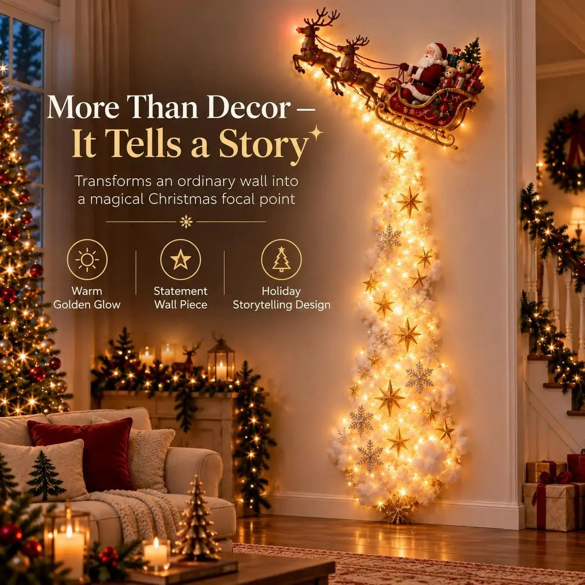 Christmas Magic Trail Santa Sleigh Reindeer LED Wall Light Decoration