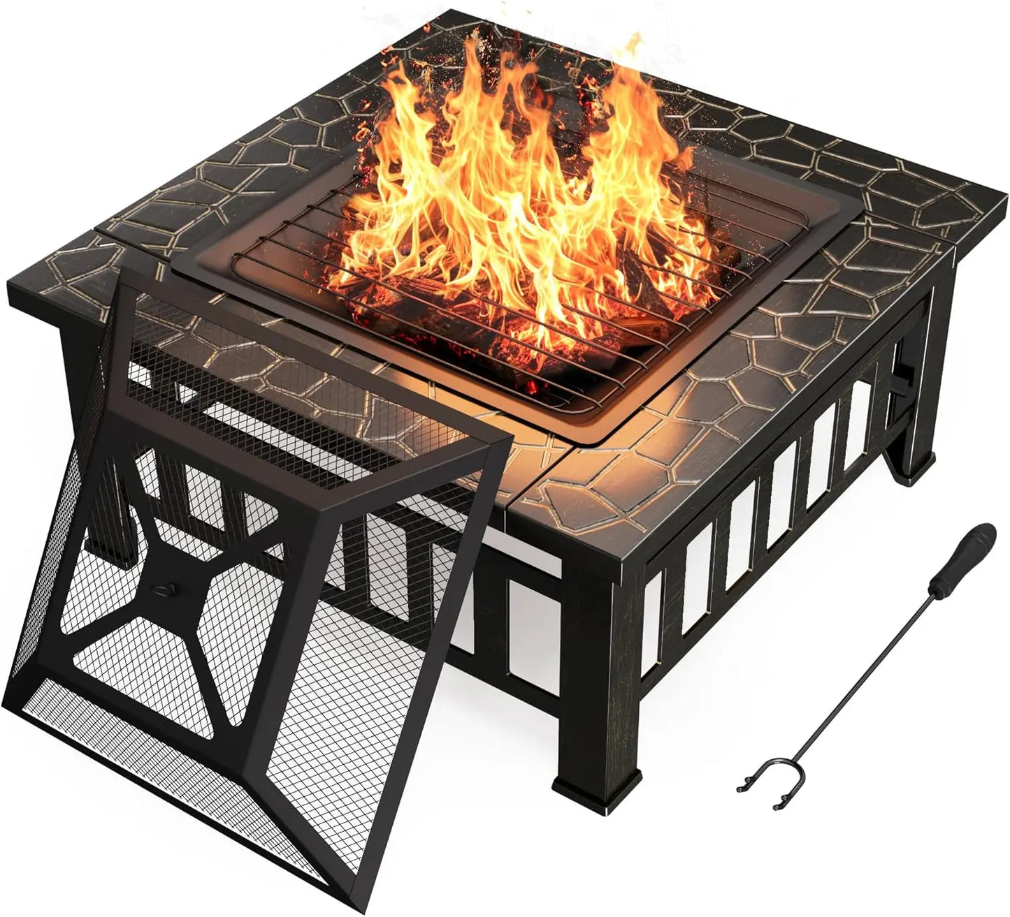 Premium Metal Outdoor Fire Pit Table With Waterproof Cover