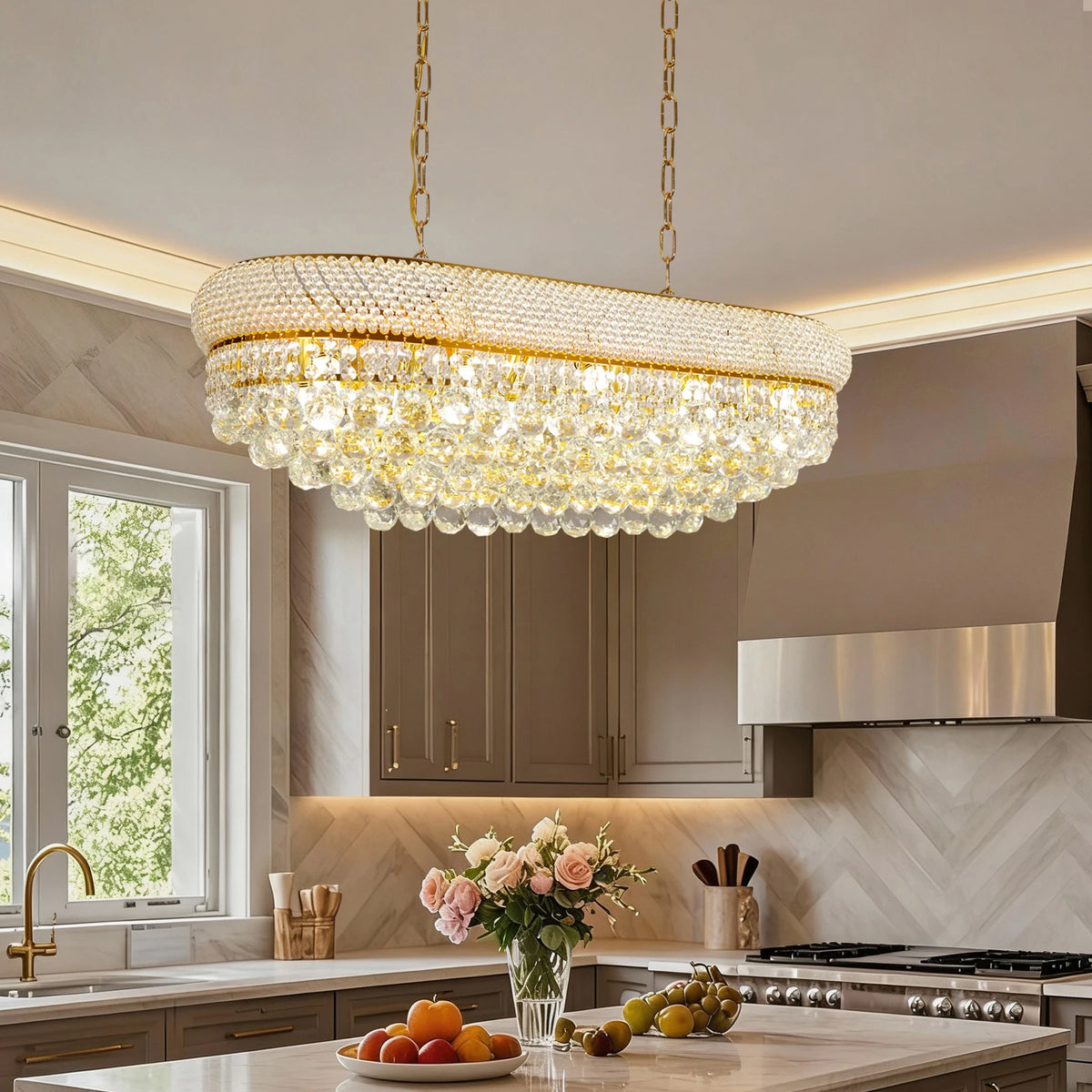 Vrygle Rectangular Crystal Chandelier Elegant Ceiling Light Fixture