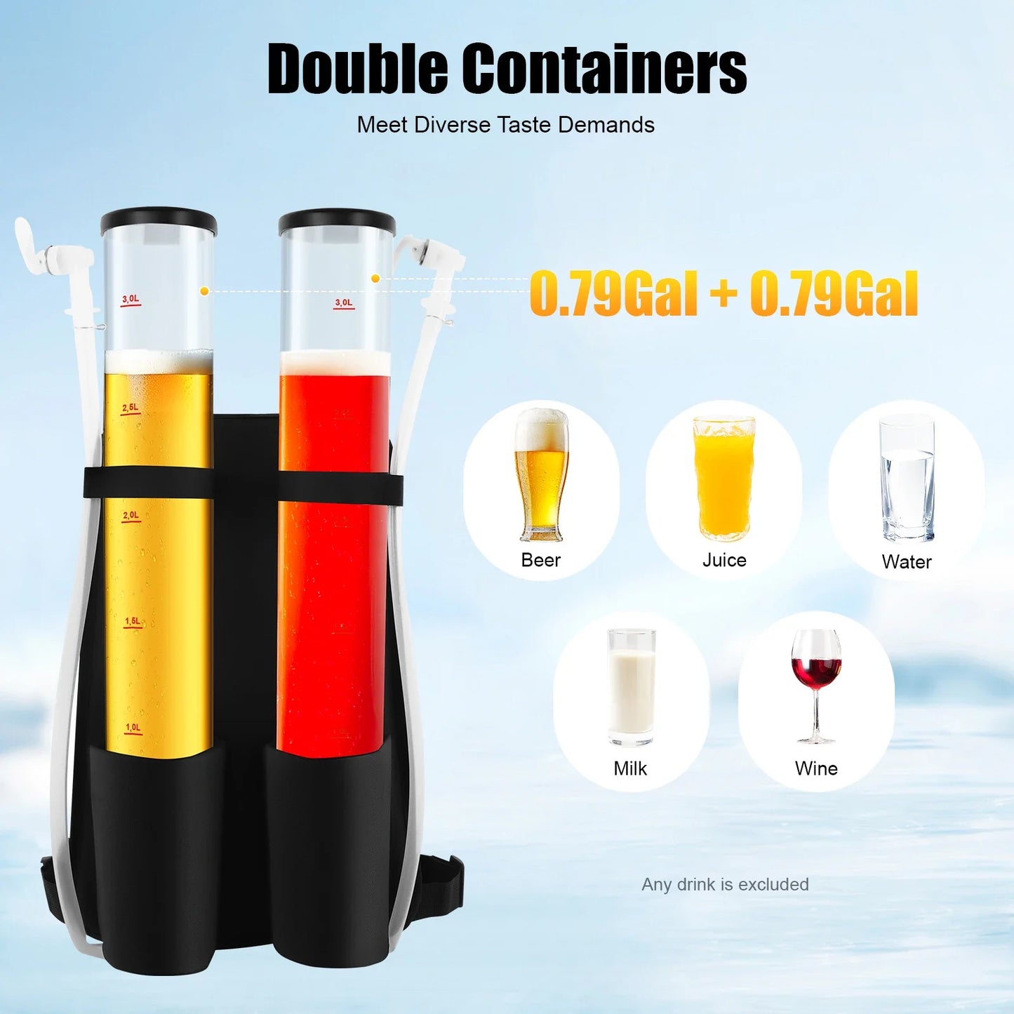 Dual Tank Drink Beverage Dispenser, 3+3 L Backpack Liquor Pump Portable Dual Barrel Beer Dispenser for Outdoor Party Tool