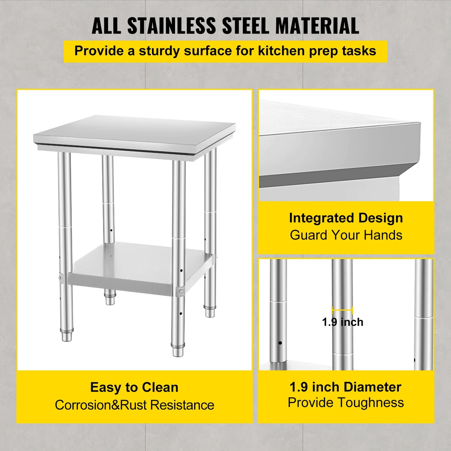 SucceBuy Stainless Steel Kitchen Work Bench With Undershelf
