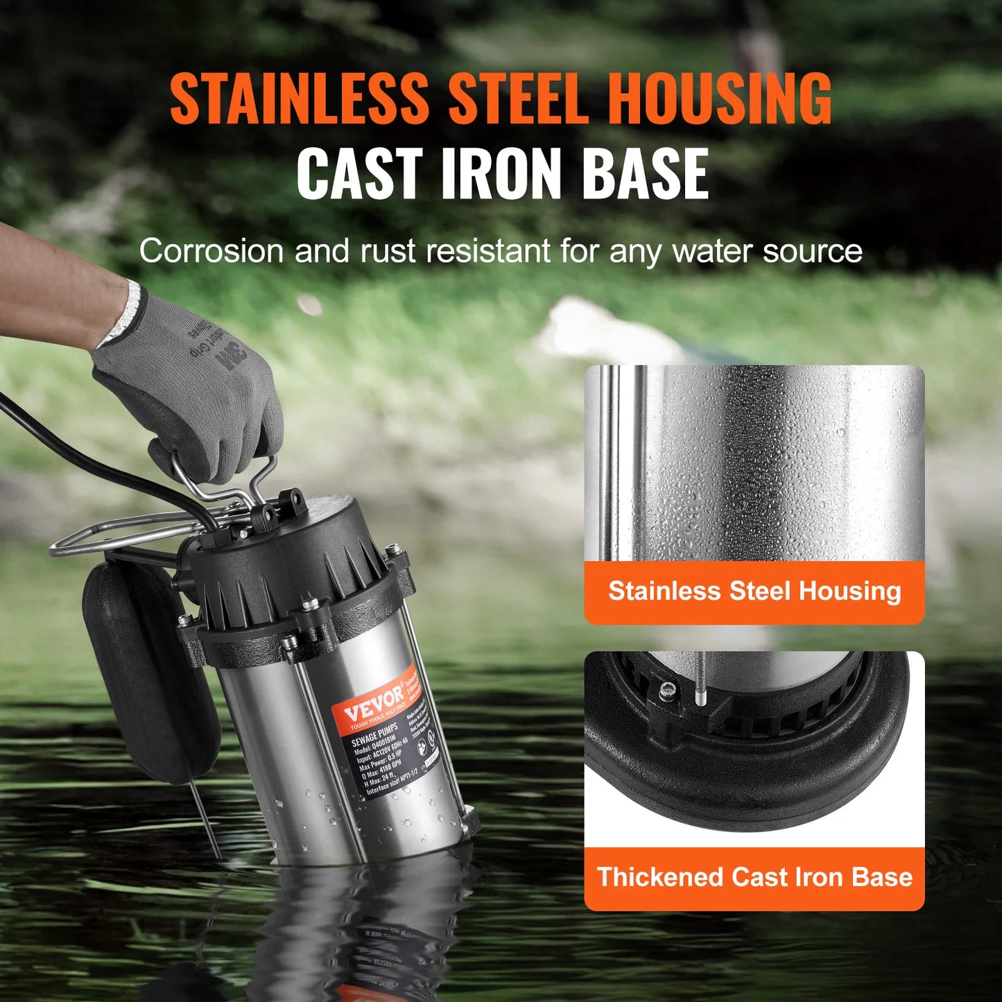 SucceBuy Submersible Sewage Pump Cast Iron with Automatic Float Switch Stainless Steel for Clean Flooded Basement Yard Farm