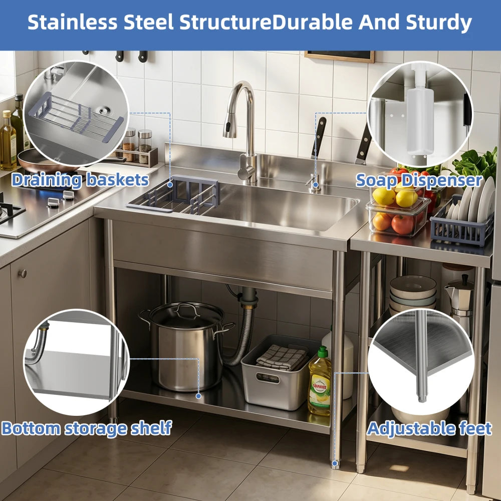 Iosn Outdoor Utility Sink With Workbench And Storage Shelf