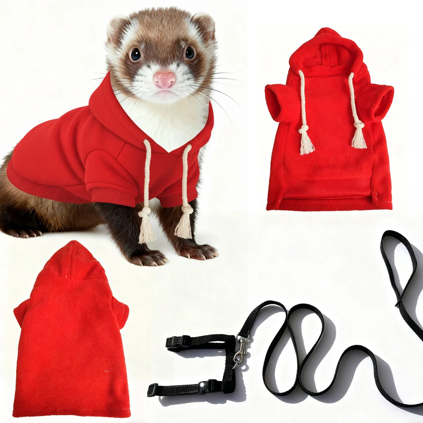Soft Ferret Hooded Walking Outfit With Built In Leash Hole
