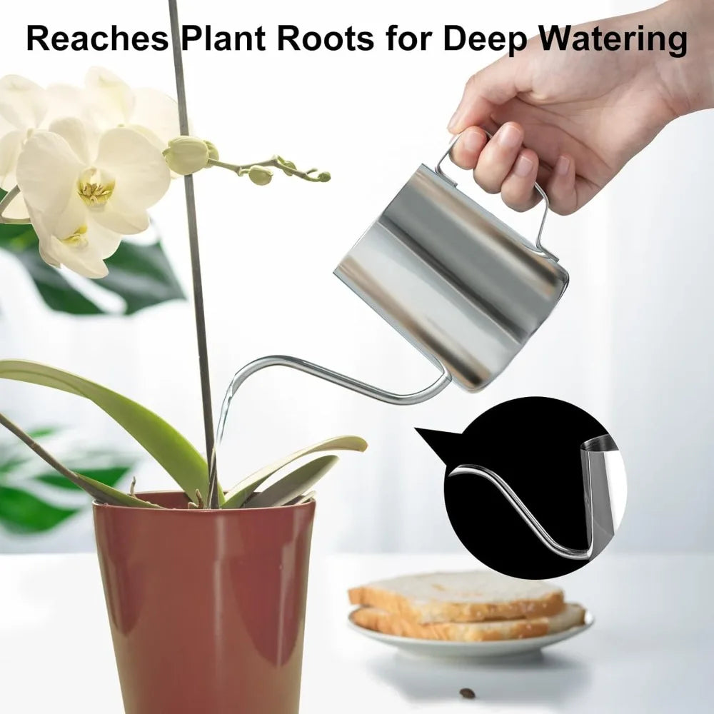 Mini Indoor Watering Can for House Plants Small 12 Oz 350ml Long Spout Precision Watering Rust Proof 304 Stainless Steel Metal Watering Pot for Succulents Herbs Flowers Home Garden Balcony Office Decor Perfect Gift for
