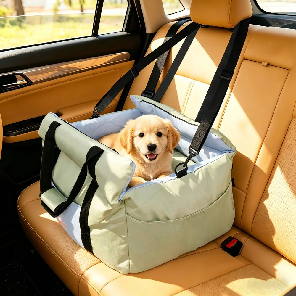 Borwart Portable Dog Car Seat with Safety Belt and Pocket