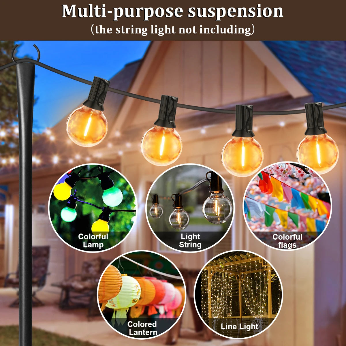 Aiopp Heavy Duty Metal Adjustable Outdoor String Light Poles