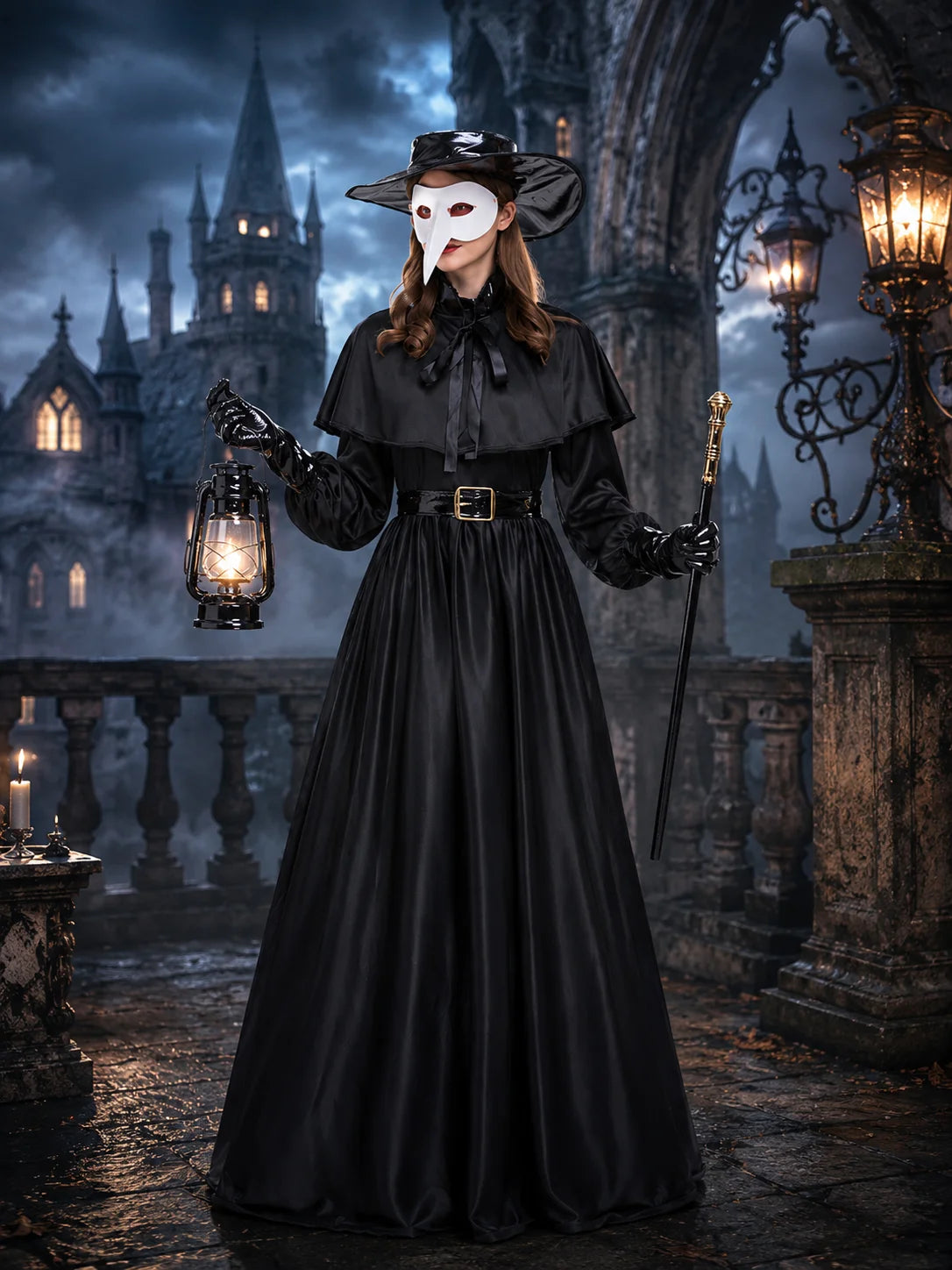 Women Plague Doctor Costume Set Medieval Gothic Cosplay Outfit