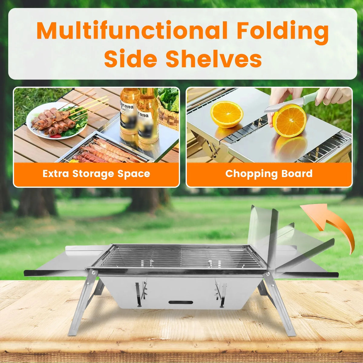 Foldable Charcoal BBQ Grill Stainless Steel Grill Net Easy Setup Portable Tabletop Barbecue Grill for Camping Picnic Outdoor Party Backyard