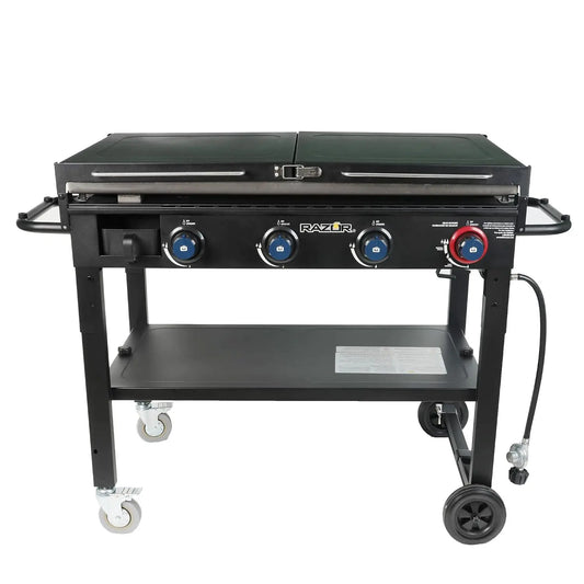 Portable Outdoor Propane Flat Top Griddle With Foldable Prep Shelves
