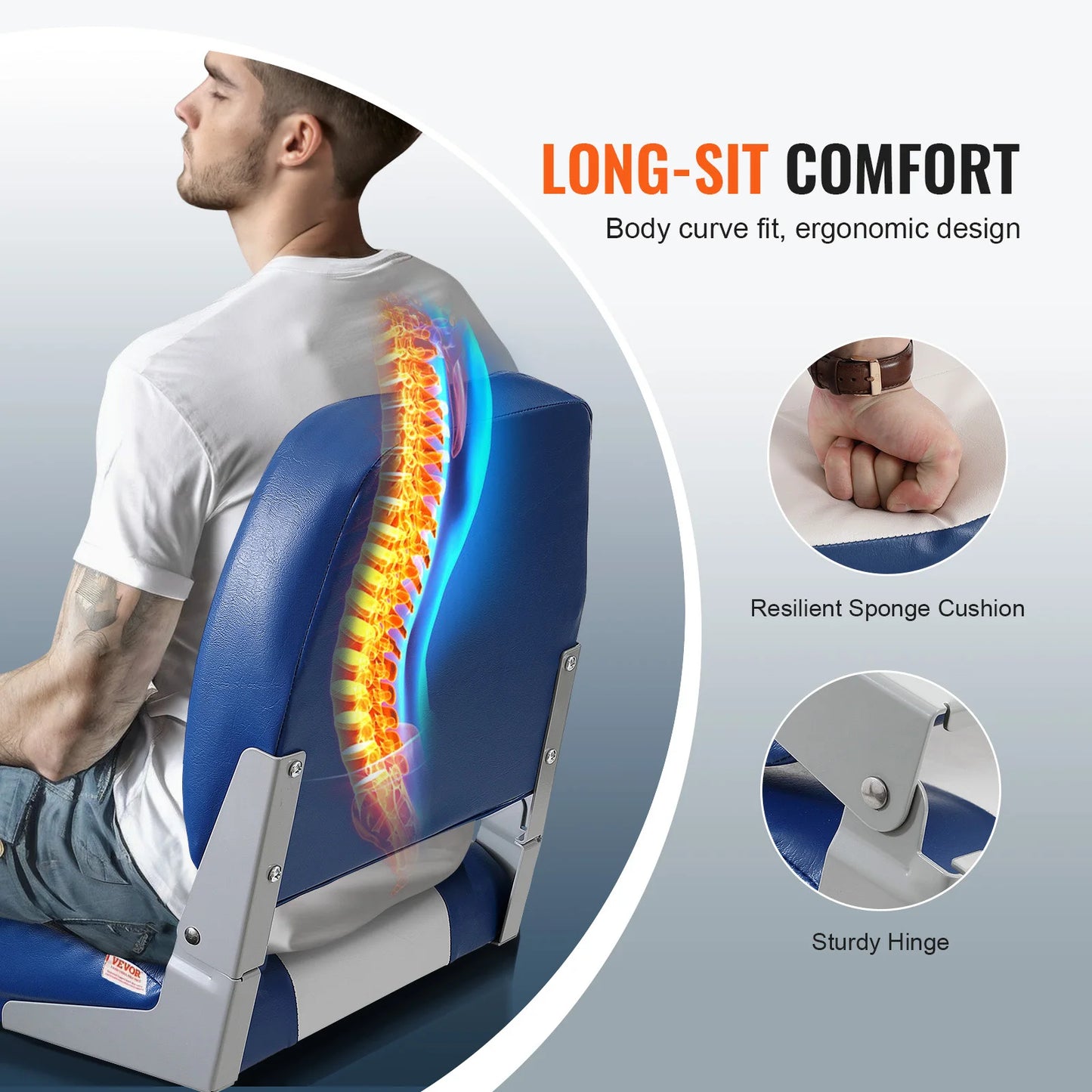 SucceBuy Folding Boat Captain Seat With Thick Cushion Support