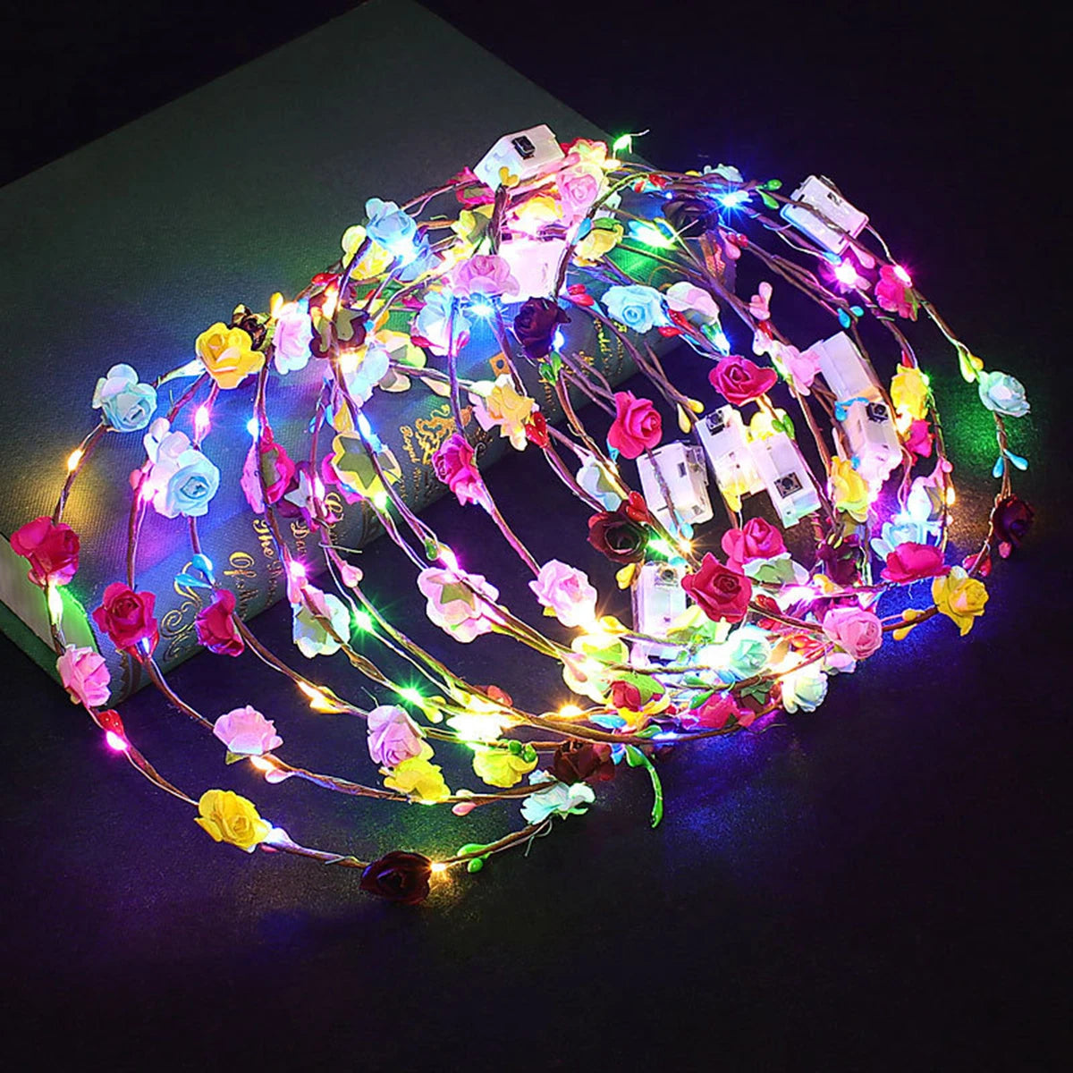 Paper Rose LED Wreath Headbands For Wedding Party Hair Accessories