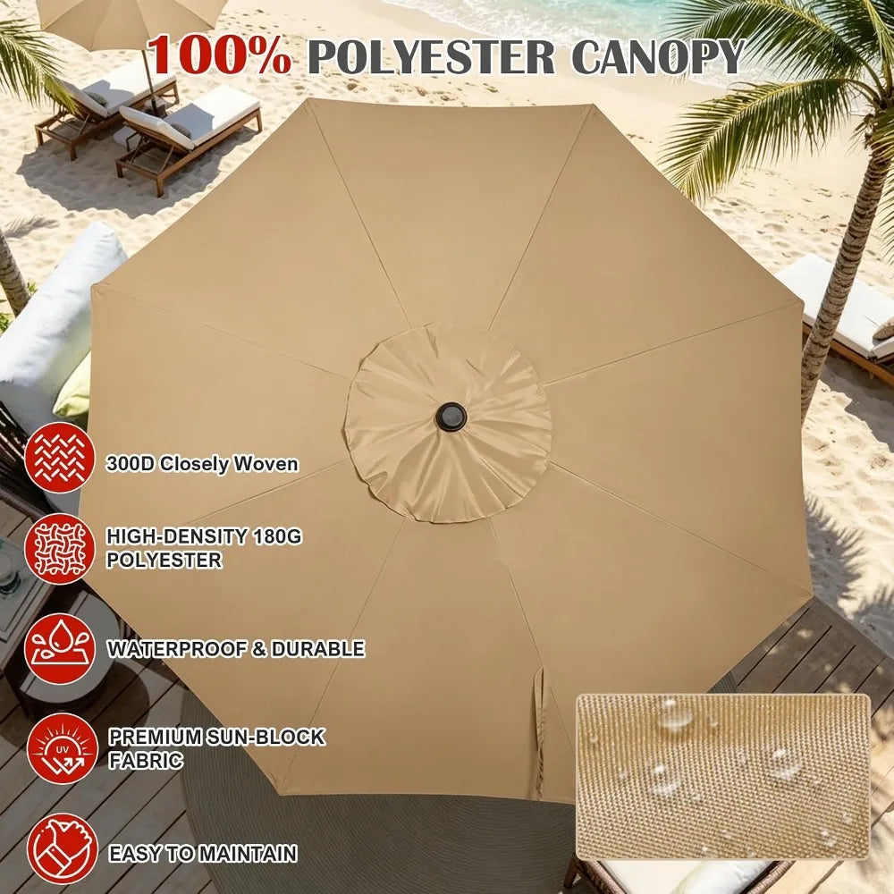 Durable 9-Foot Patio Umbrella with 8 Ribs, Tilt and Crank Lift