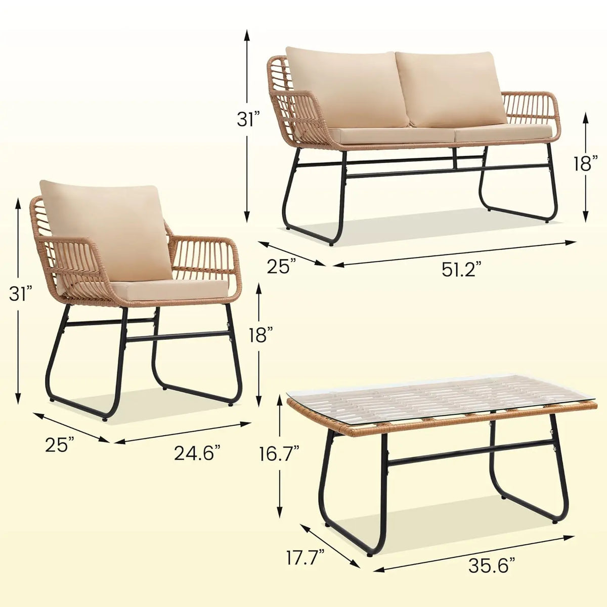 Modern Four Piece Rattan Patio Bistro Outdoor Furniture Set