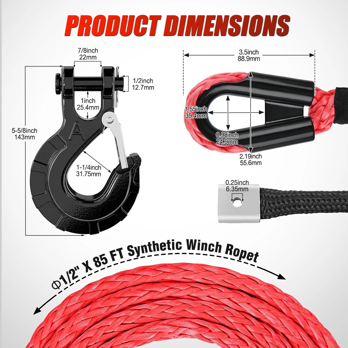 Nilight 1/2" x 92' Synthetic Winch Rope 32,000 lbs Winch Line Cable Ropes Kit with Protective Sleeve 35000lb Heavy Duty Winch Hook for SUV 4WD Off Road Vehicle Truck ATV UTV, Black & Orange