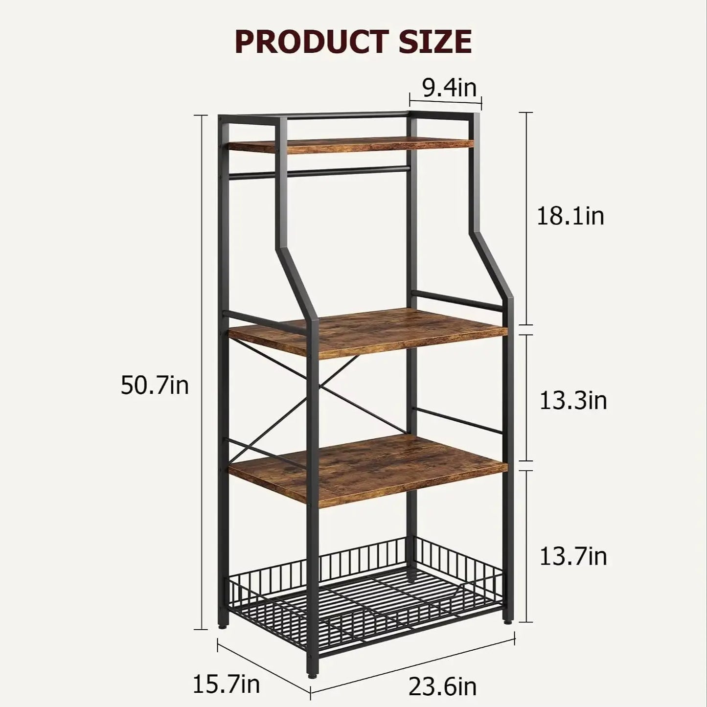 Freestanding Kitchen Baker Rack With Four Tier Steel Storage Shelf