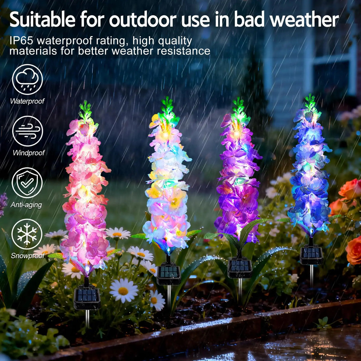 Solar Delphinium Flower Garden Lights For Outdoor Yard Decor