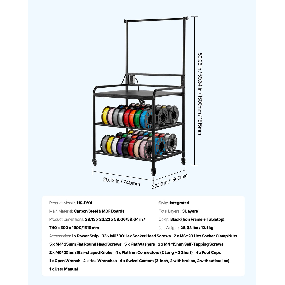 SucceBuy 3 Tier 3D Printer Filament Storage Rack Organizer Stand