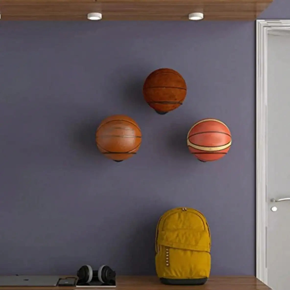 Wall Mounted Iron Basketball Display Stand For Home Gym
