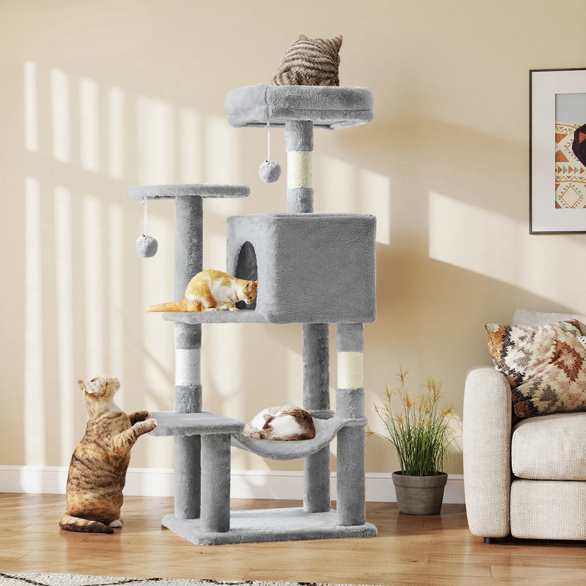 JHK Four Tier Cat Tree Featuring Sisal Posts And Hammock