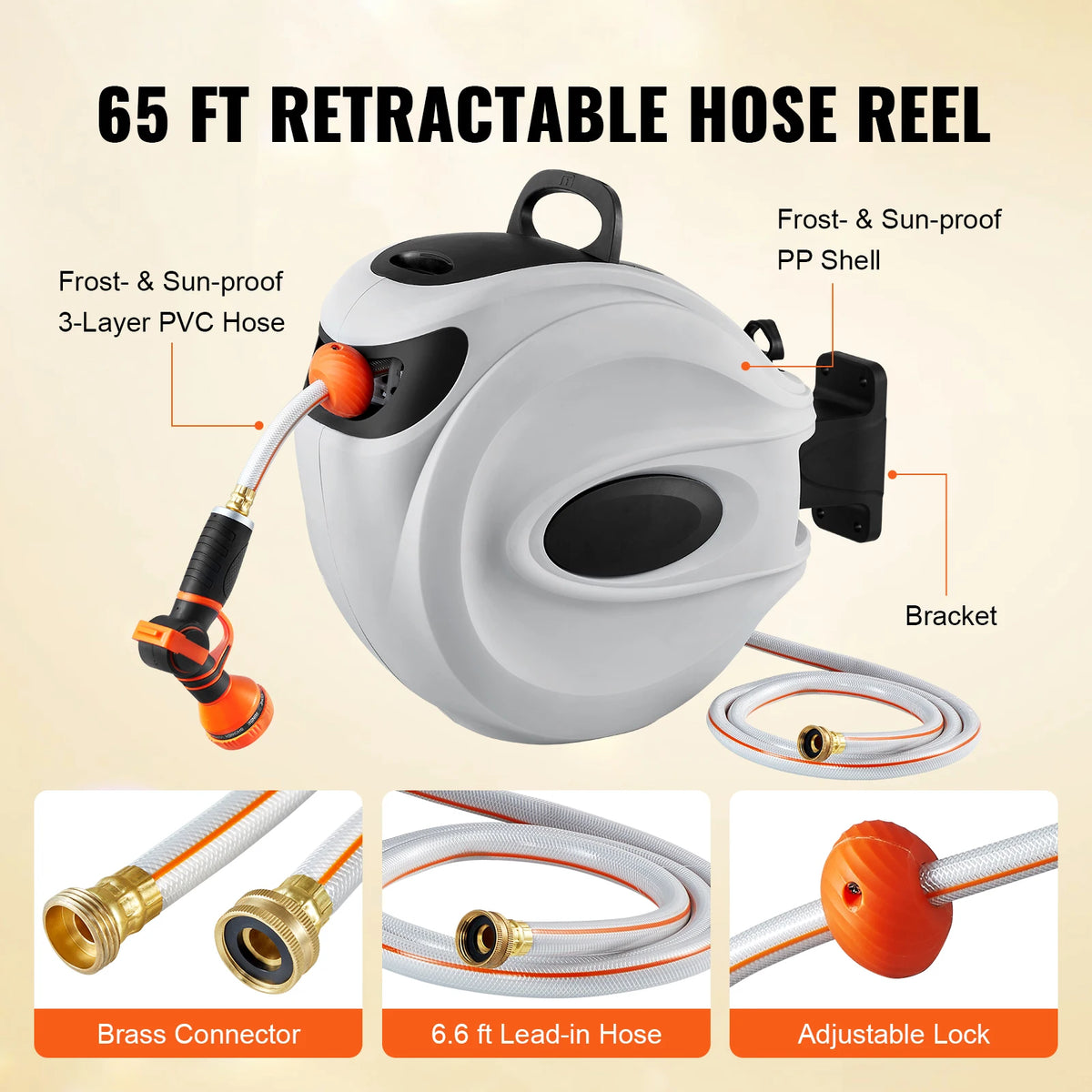 SucceBuy Retractable Garden Hose Reel With Auto Rewind Wall Mount