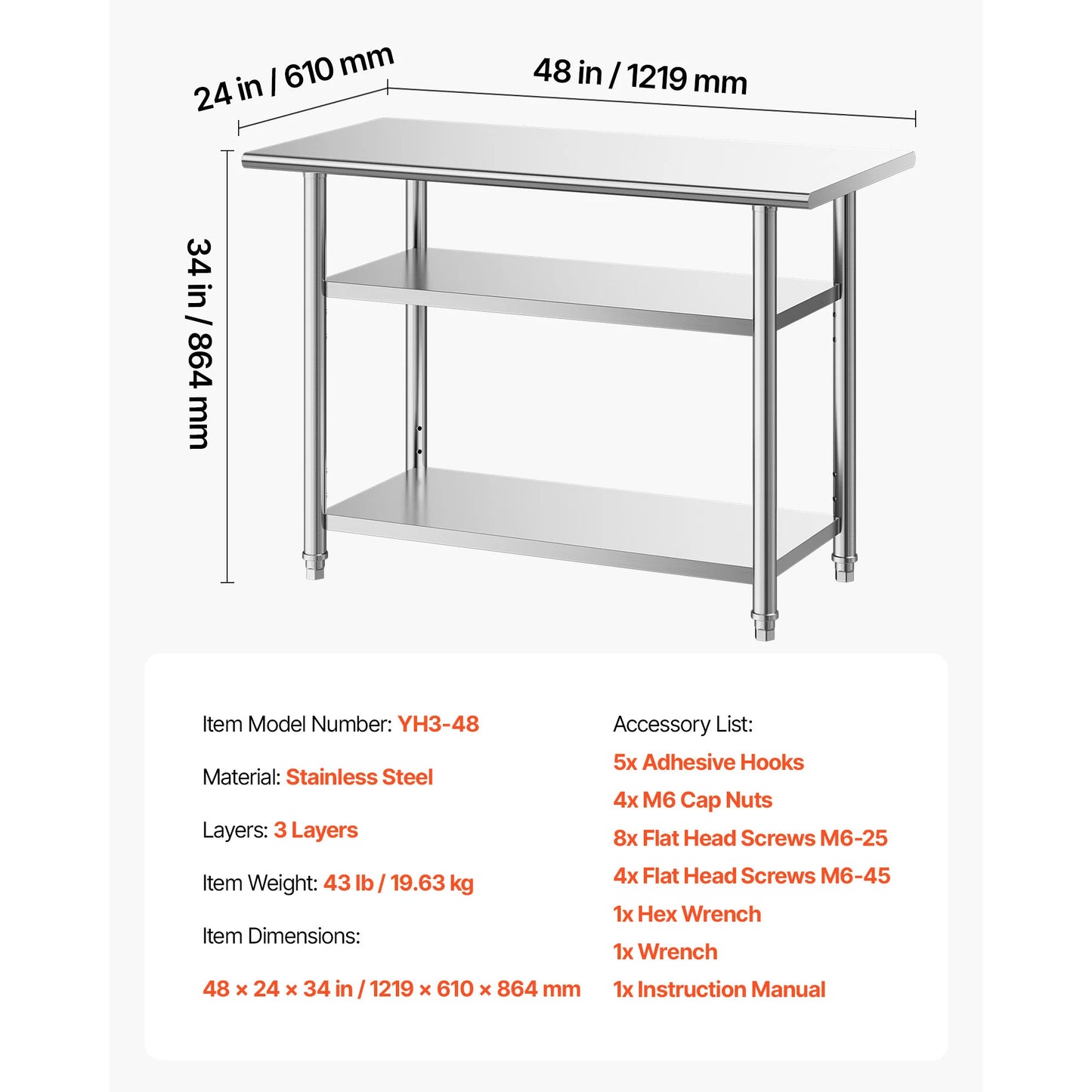 SucceBuy Stainless Steel Work Table With Wheels Commercial Kitchen Station