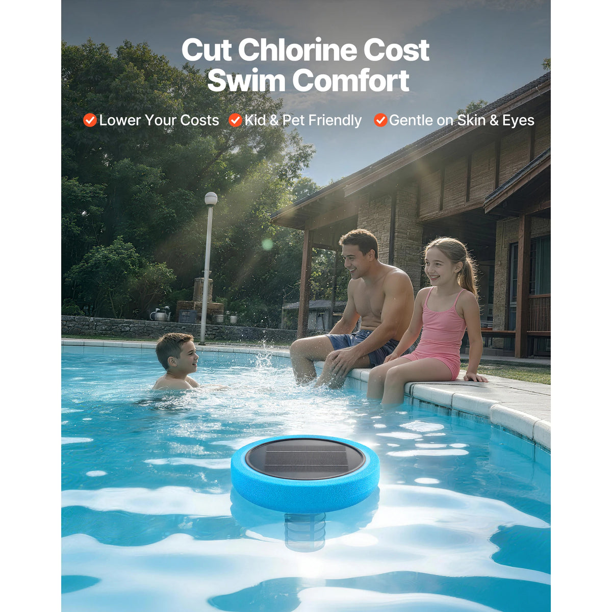 SucceBuy Solar Pool Ionizer Round Copper Floating Automatic Purifier Chlorine Free Water with Brush and Filter for Pools & Spas