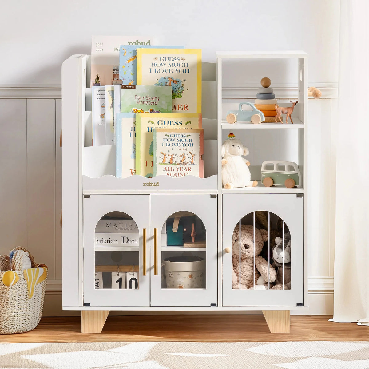Robud Kids Wooden Bookshelf With Storage And Toy Organizer