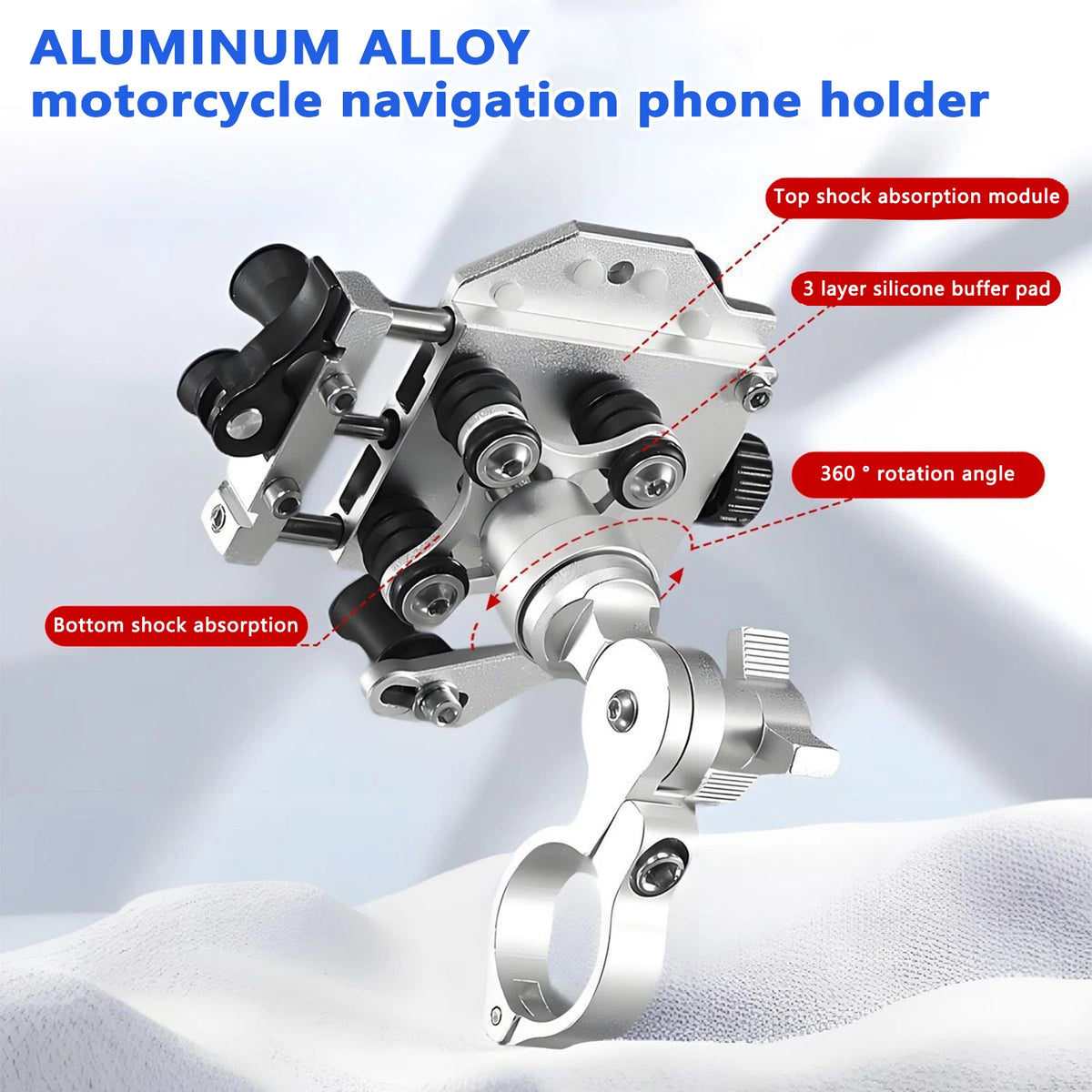 Motorcycle Phone Holder Universal Alloy Shock-Absorbing Motos Bicycle Handlebar Navigation Bracket 360° Rotary Adjustable Stand