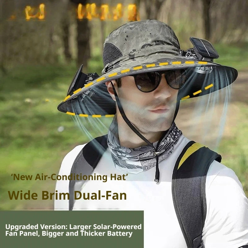 Solar Powered Cooling Fan Hat With UV Protection For Camping