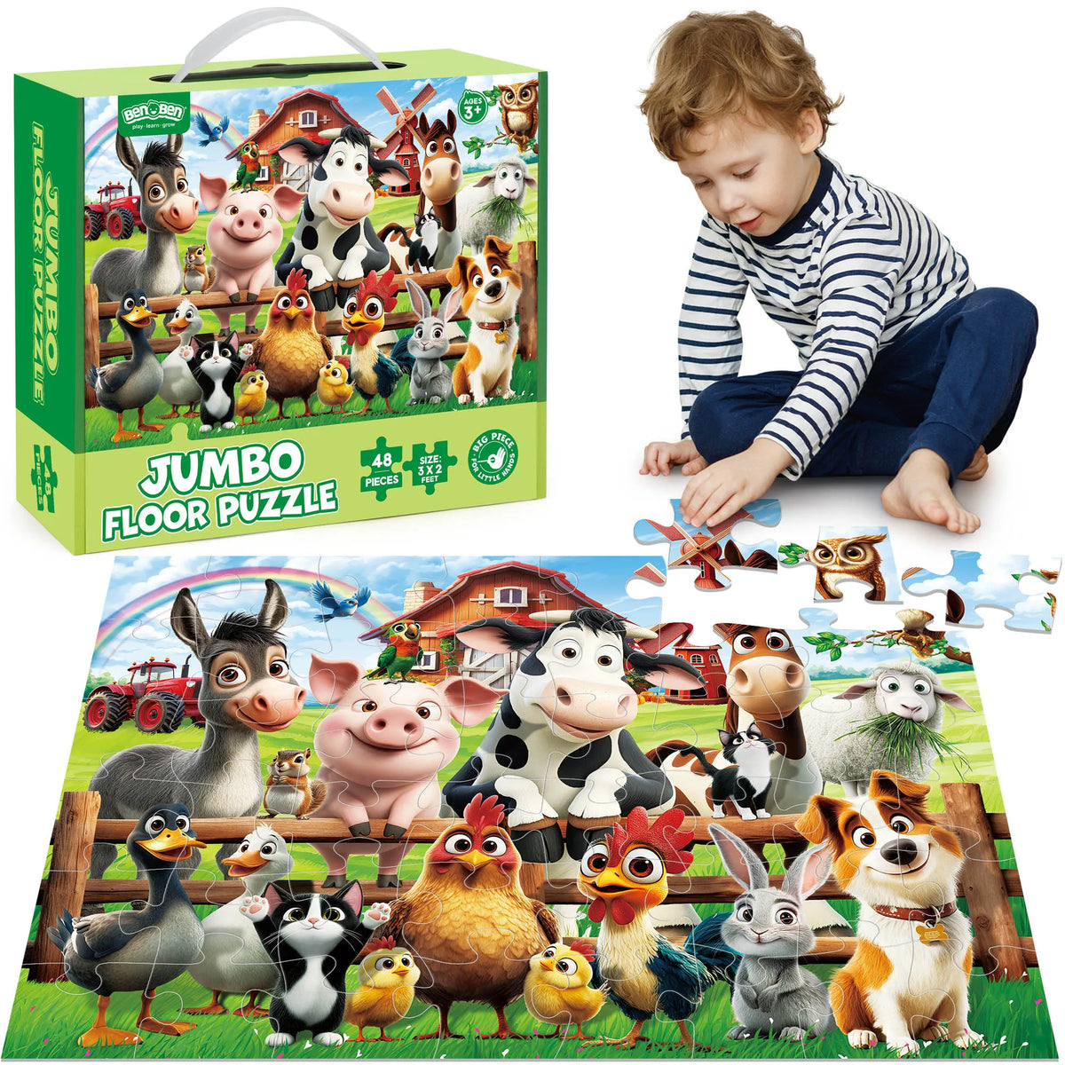 Farm Animal Floor Jigsaw Puzzles For Early Learning Kids