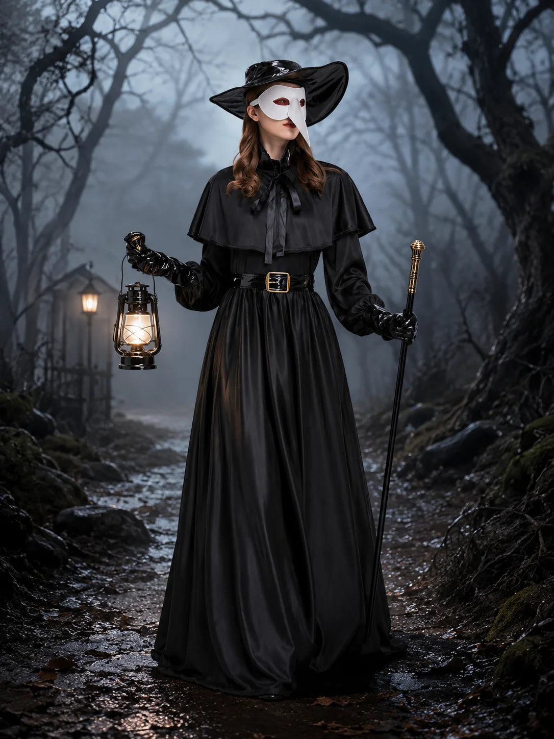 Women Plague Doctor Costume Set Medieval Gothic Cosplay Outfit