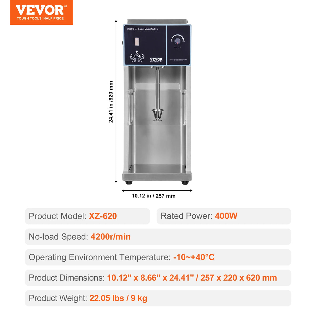 SucceBuy Ice Cream Blender High-Speed Ice Cream Maker Mixer Stir Machine Speed Adjustment Stainless Steel Ice Cream Shaker