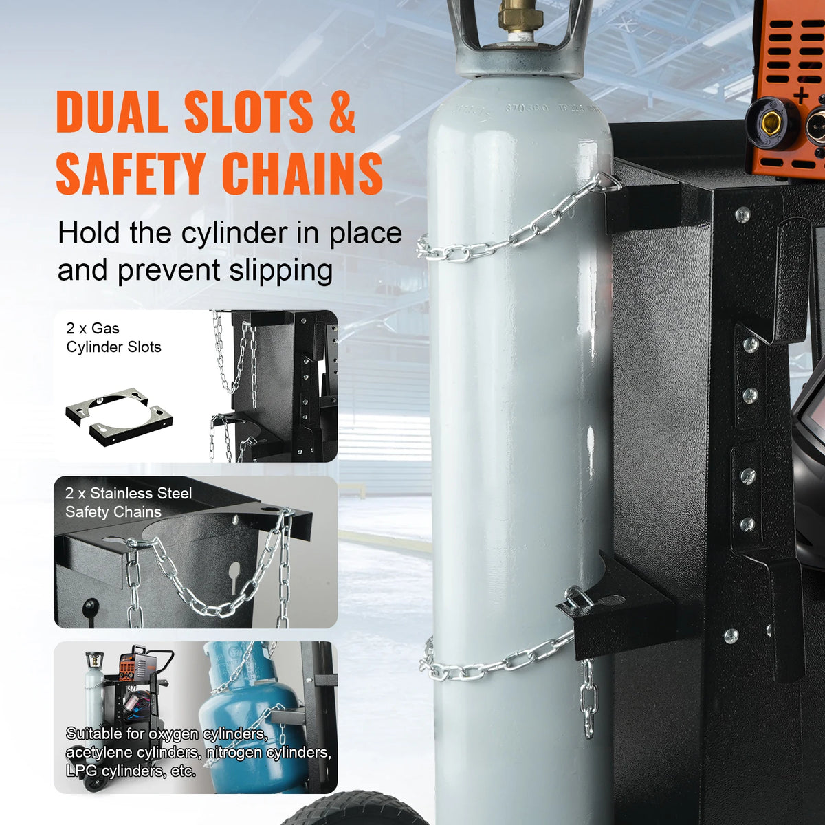 Heavy Duty Steel Welding Cart With Lockable Gas Cylinder Storage