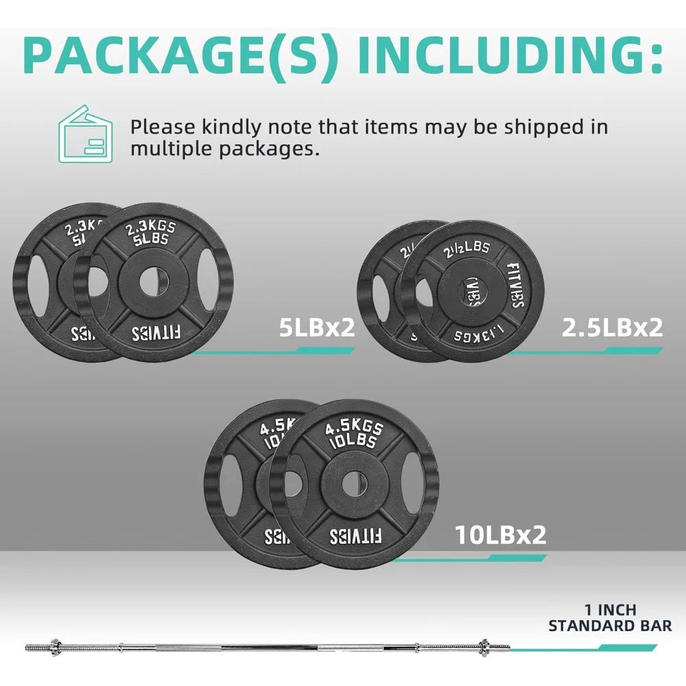 Fitvids Cast Iron Standard Weight Plates Including 5FT Standard Barbell with Star Locks