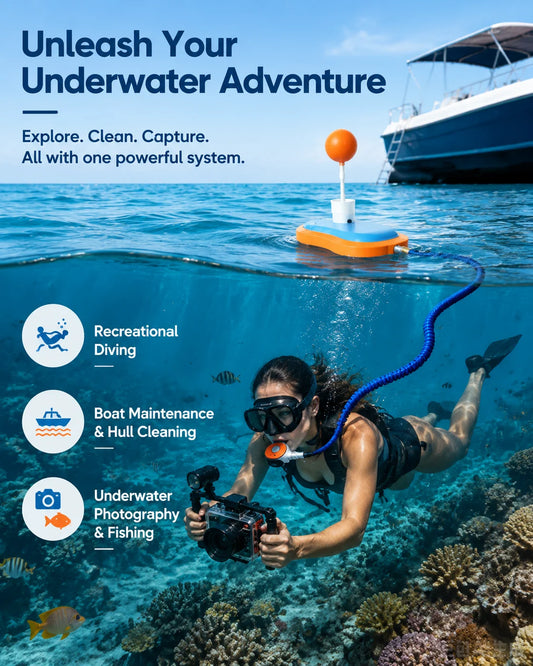 Portable Underwater Breathing Apparatus Tankless Scuba Diving System Rechargeable Air Compressor Pump 12m Depth Long Endurance Diving Gear for Snorkeling Fishing Underwater Oxygen Supply Equipment