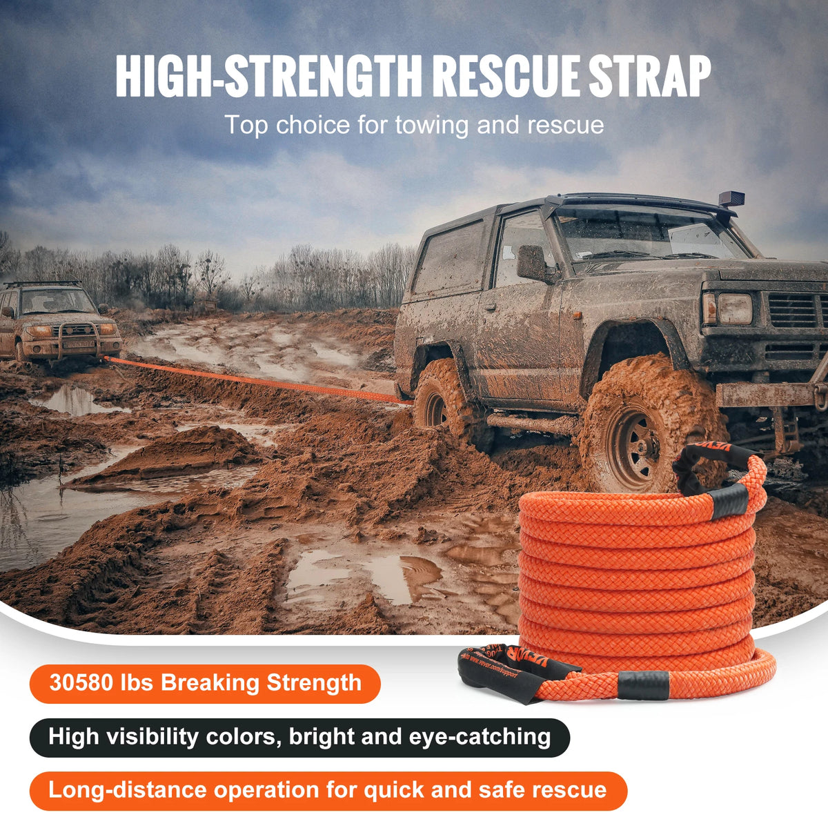 SucceBuy Off Road Nylon Recovery Tow Rope for Jeep Truck