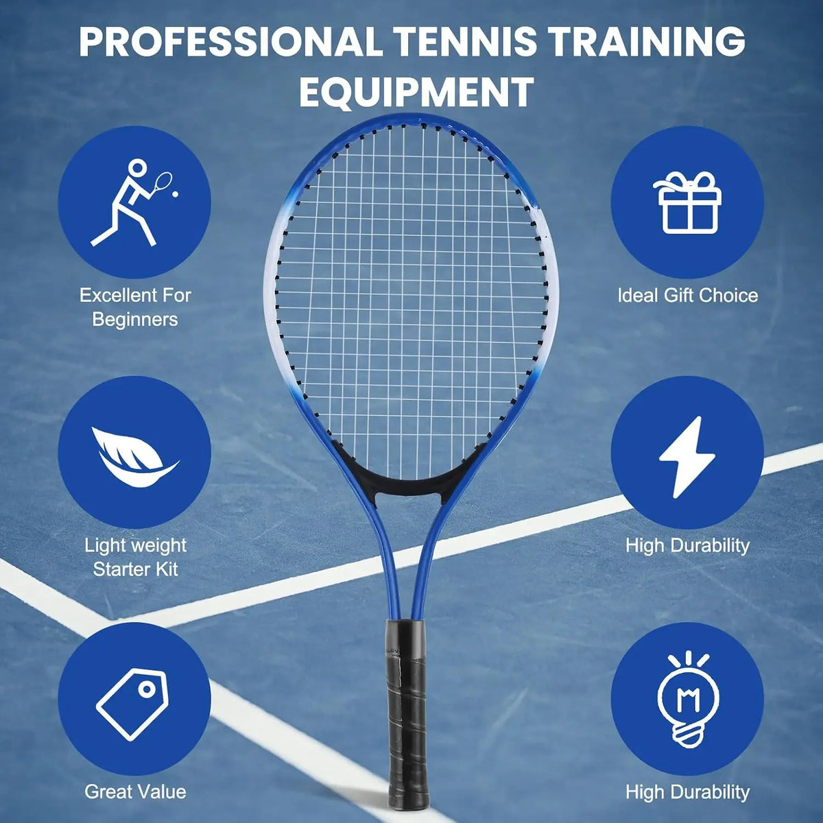 Kids 7 Tennis Racket Set With Trainer And Rebound Balls