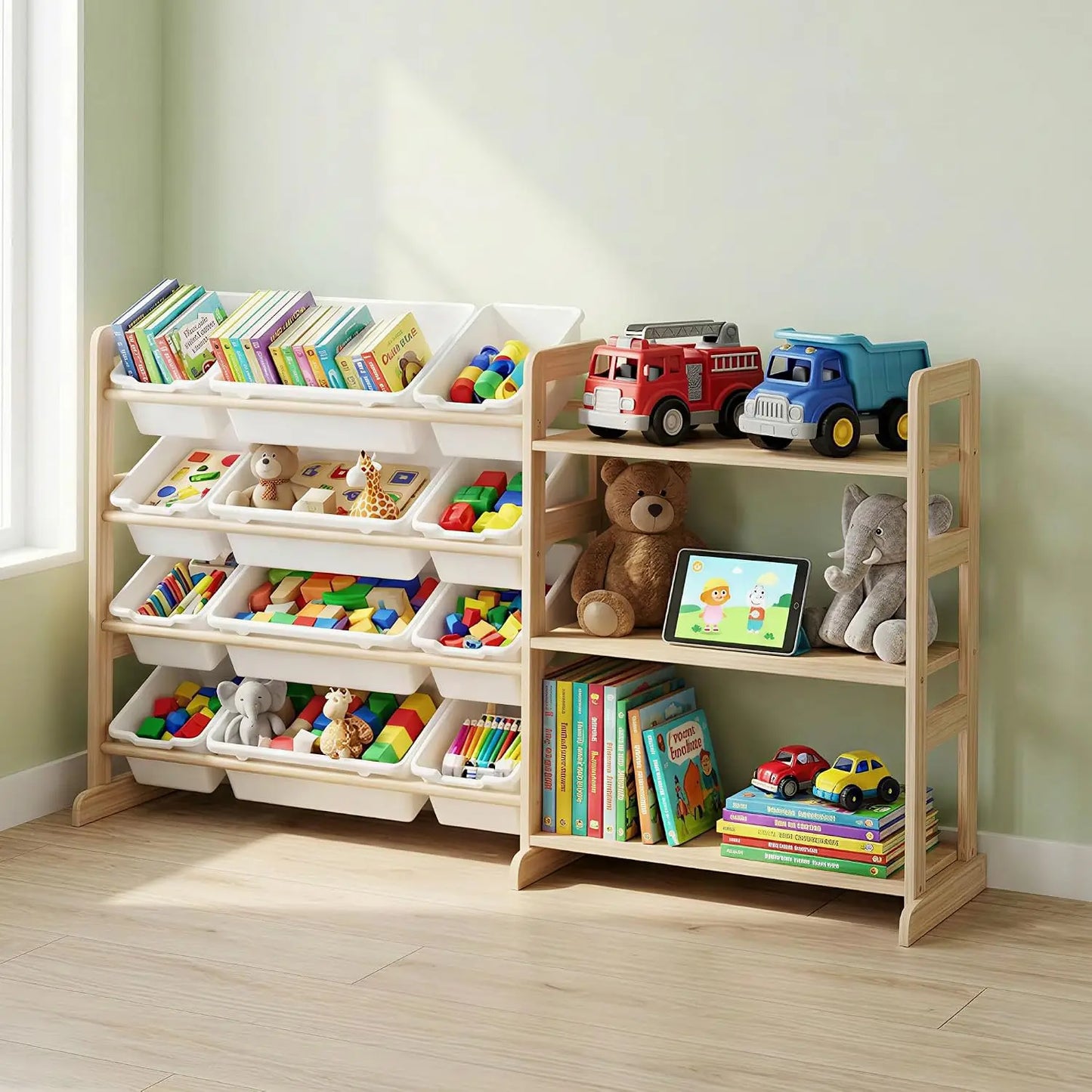 Garvee Wooden Toy Storage Organizer With Bins And Shelves